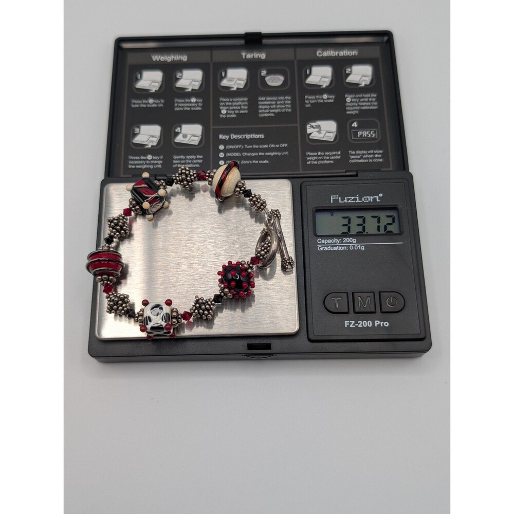Vtg Artisan Lampwork Glass Crystal Beads 925 Sterling Bracelet Necklace Set Goth image 9